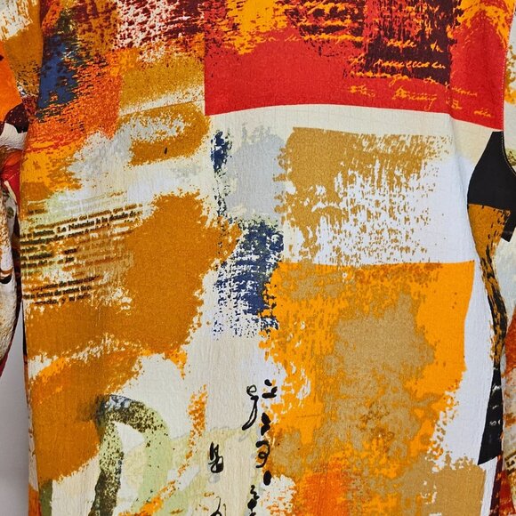 Woman's Ali Miles mid century modern boho abstract 3/4 sleeve button up blouse M - Picture 4 of 8